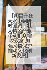 胡昌升在天水市调研时强调：壮大特色产业带动群众增收致富 加强文物保护推动文化创新发展
